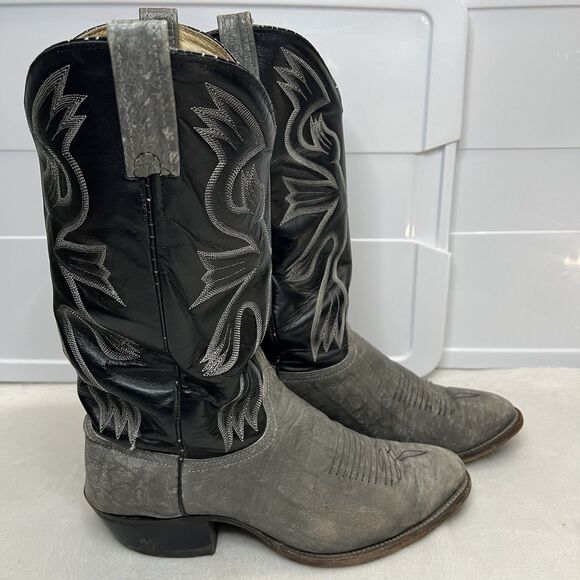 J Chisholm Cowboy Boots Men Sz 11D Black Gray Western Pull On USA D462 - Picture 1 of 12